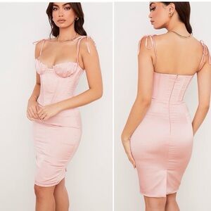 NWT House of CB Alma Blush Pink Corset Dress Size Small Large Cup